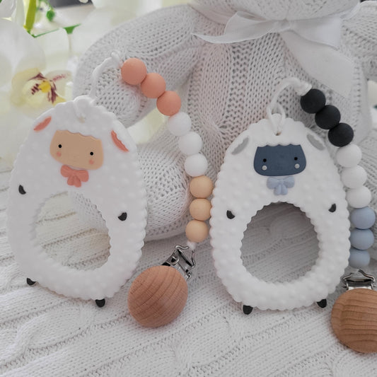 Cutest Baby Sheep Teether with Pacifier Clip - Baby gift - Baby Shower - With or Without Gift Box