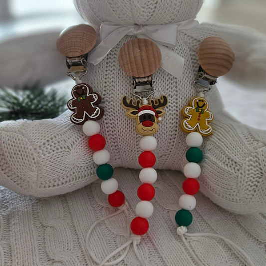 Christmas Baby Pacifier Clips - Reindeer - GingerBread